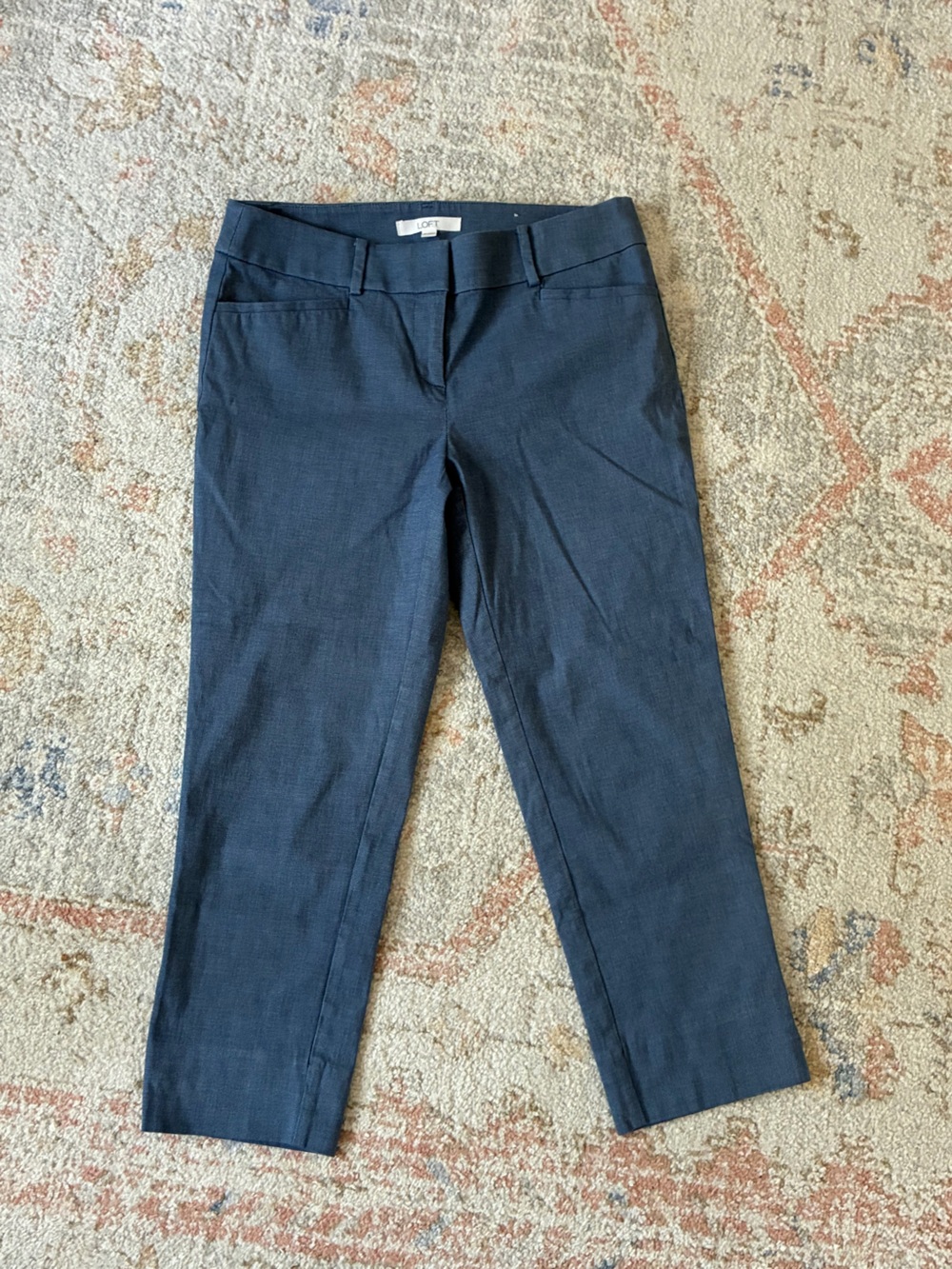 LOFT Petite Navy Cropped Trousers Business Casual Minimalist Office Chic-SZ 4